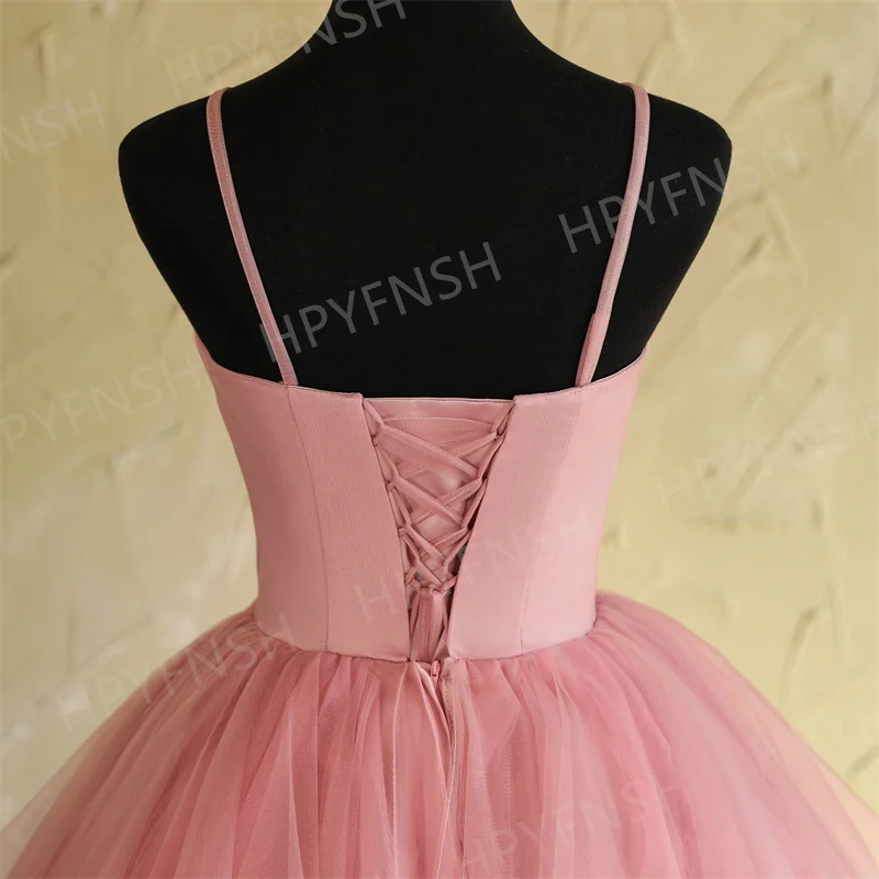 Spaghetti Strap V-neck Pink Quinceanera Dresses Sleeveless Simple Party for Prom Dress Sweet Ball Gown