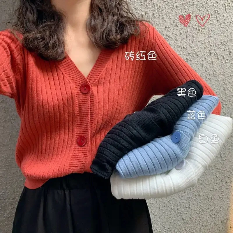 Spring Autumn New V-Neck Knitted Cardigan Women's Sweater coat Thin Sweater All-Match Jacket Pure Color Basic Small Cardigan - Image 4
