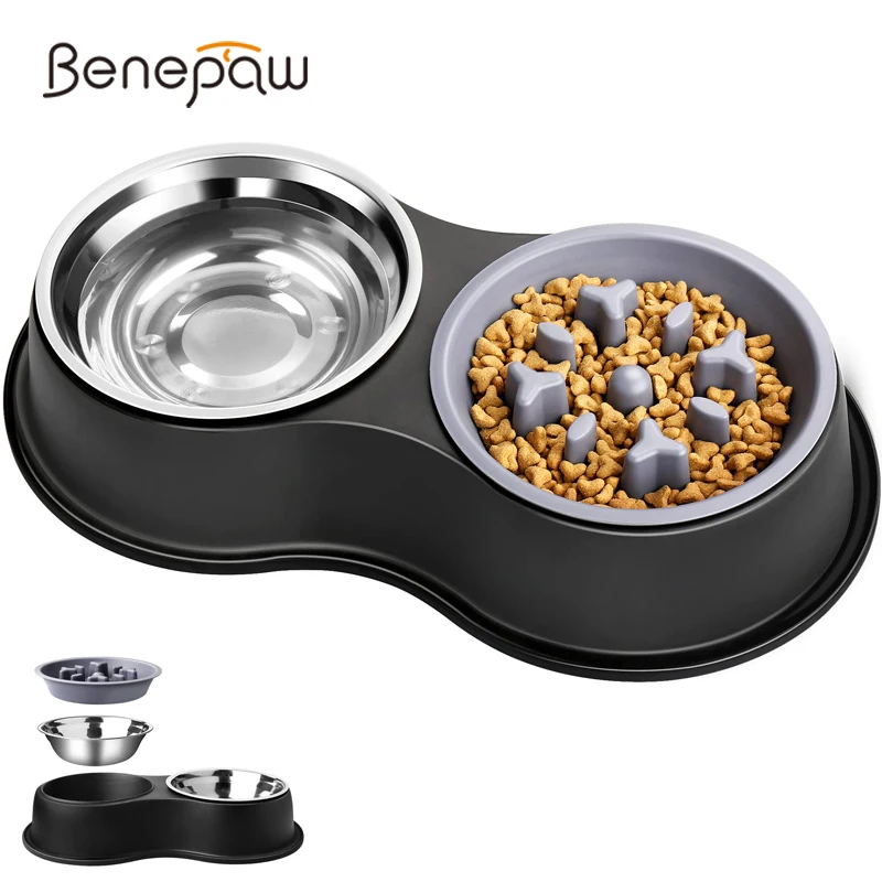 

Benepaw Stainless Steel Double Dog Bowls Nontoxic Non-Slip Resin Station Pet Water Food Dishes Feeder For Puppy Medium Dogs Cats