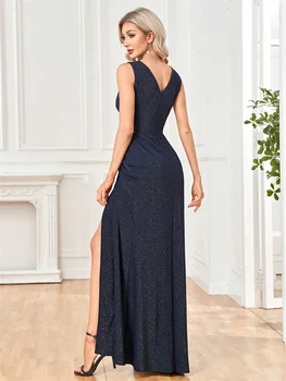 فساتين سهرة رسمية أنيقة لامعة على شكل حرف v فاخرة للنساء مثيرة بفتحة ماكسي لحفلات الزفاف وحفلات الكوكتيل 2