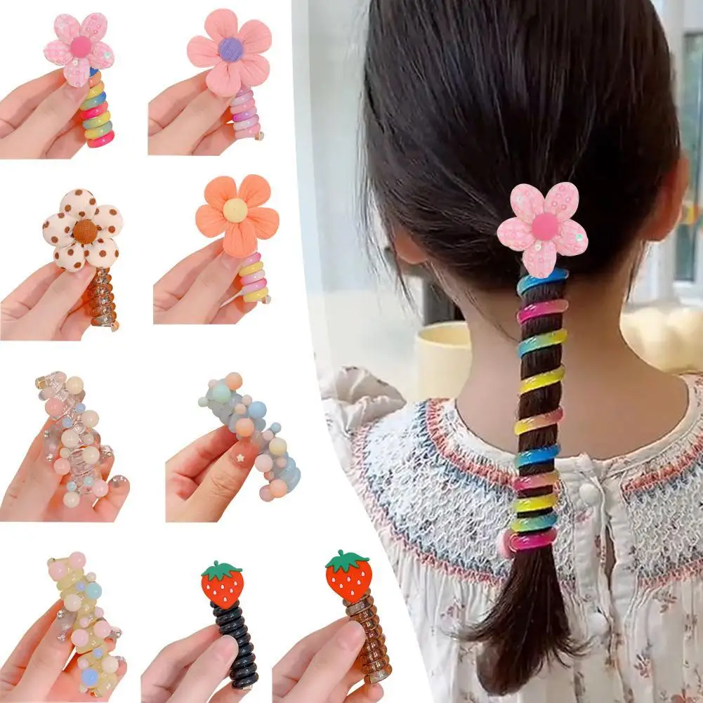 

1pcs Telephone Wire Hair Ties Rainbow Elastic Hair Bands For Women Girls Ponytail Hair Rope Coil Rubber Bands Hair Accessories