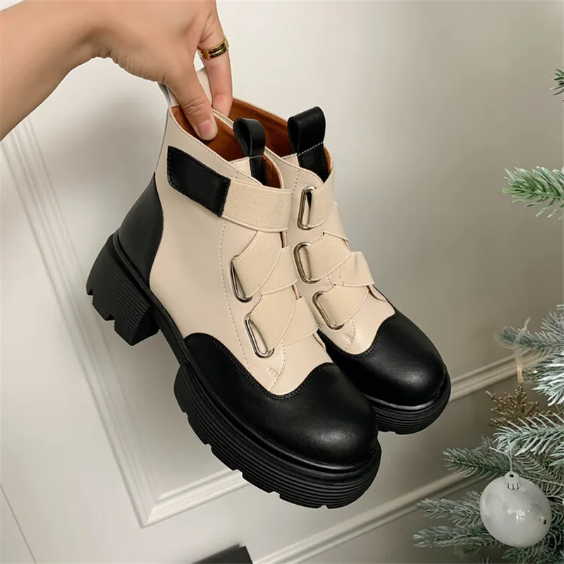 

Новые осенне-зимние женские ботинки с круглым носком, ботинки на массивном каблуке, универсальные короткие ботинки, разноцветная обувь на платформе и высоком каблуке для женщин