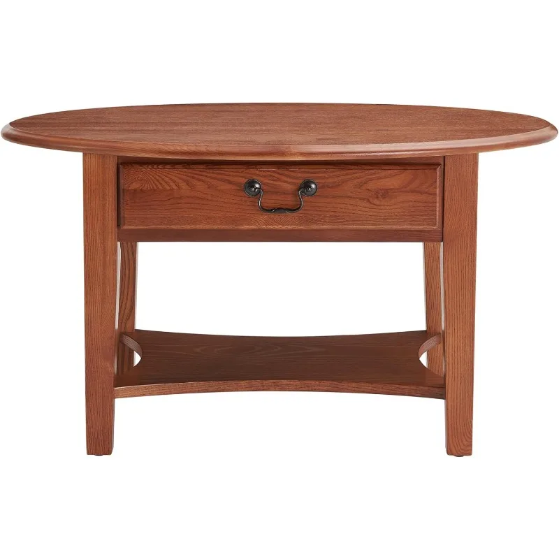 Haven Ridge One Drawer Solid Wood Oval Coffee Table with Shelf, Medium Oak Brown 5