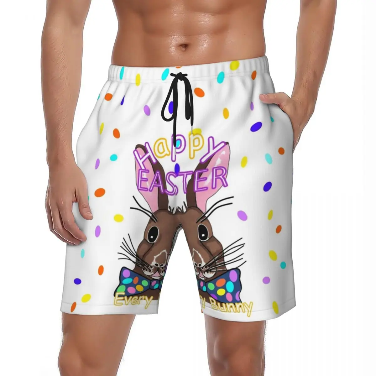 

Men Board Shorts Happy Easter Swim Trunks Kawaii Bunny Rabbits Breathable Sports Fitness High Quality Plus Size Board Short Pant