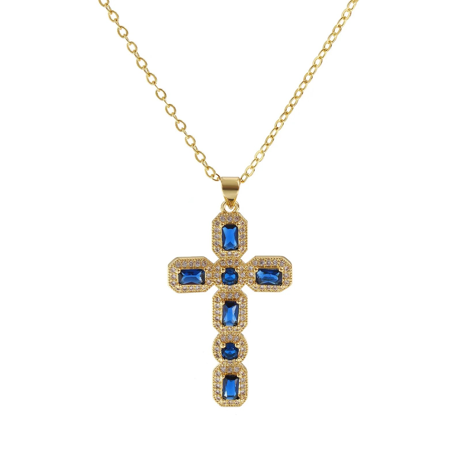 1pc Religiöse Messing Halskette Gold Farbe Link Ketten Kreuz Oval Mehrfarbige Strass Anhänger Halskette Für Frauen Partei Schmuck – Detail 7