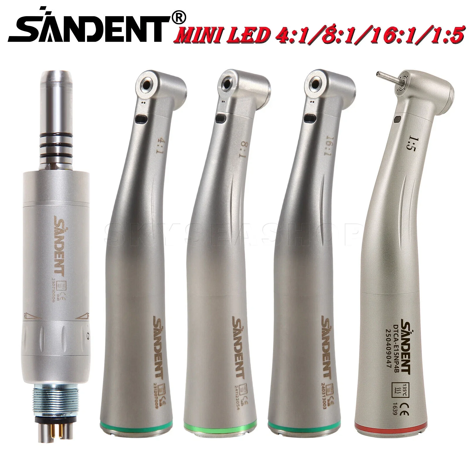 Dental LED Luftmotor/4:1/8:1/16:1/1:5 Fiber Optic LED Contra Angle Handstück Fit NSK/KAVO