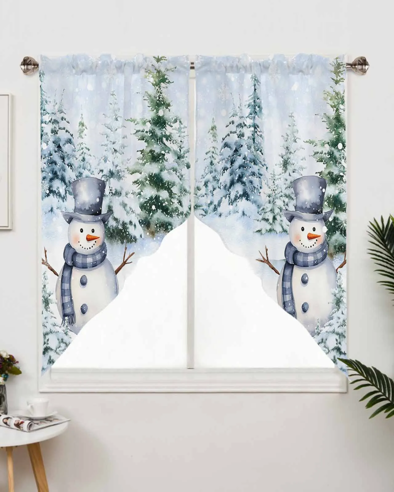 

Christmas Snowman Snowflake Tree Window Curtains for Living Room Kitchen Drapes Christmas Home Decor Triangular Curtain