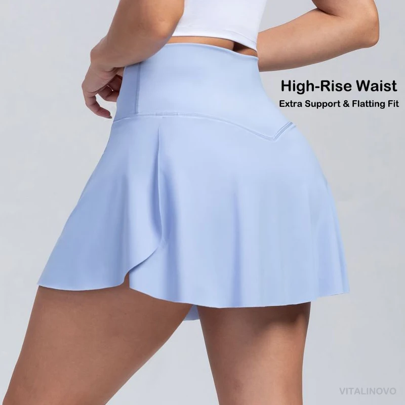 VITALINOVO Women's High Waisted Crossover Tennis Skirts Tummy Control Pleated Golf Skorts Skirts for Women with Shorts Pockets