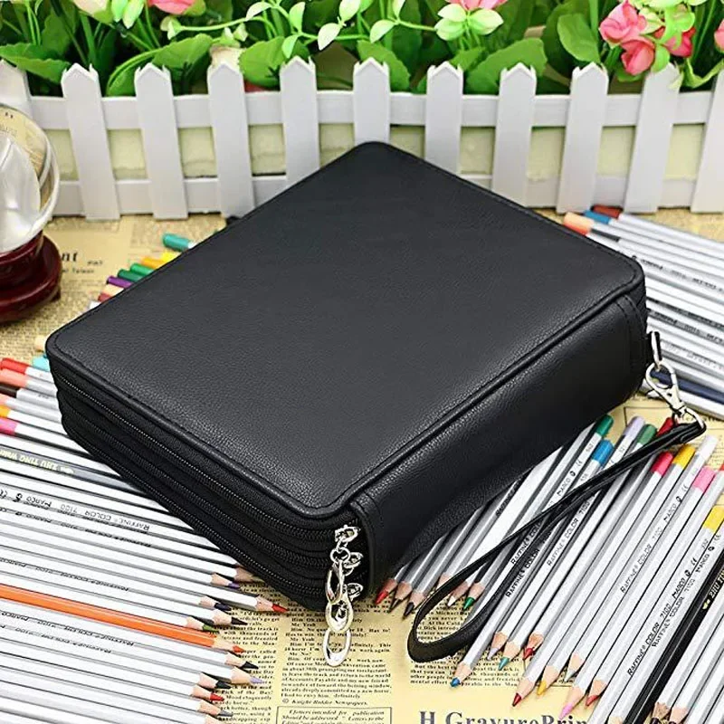 

120-hole Multifunctional Pencil Organizer Bag Color PU Waterproof Portable Zipper Stationery Pen Curtain School Supplies