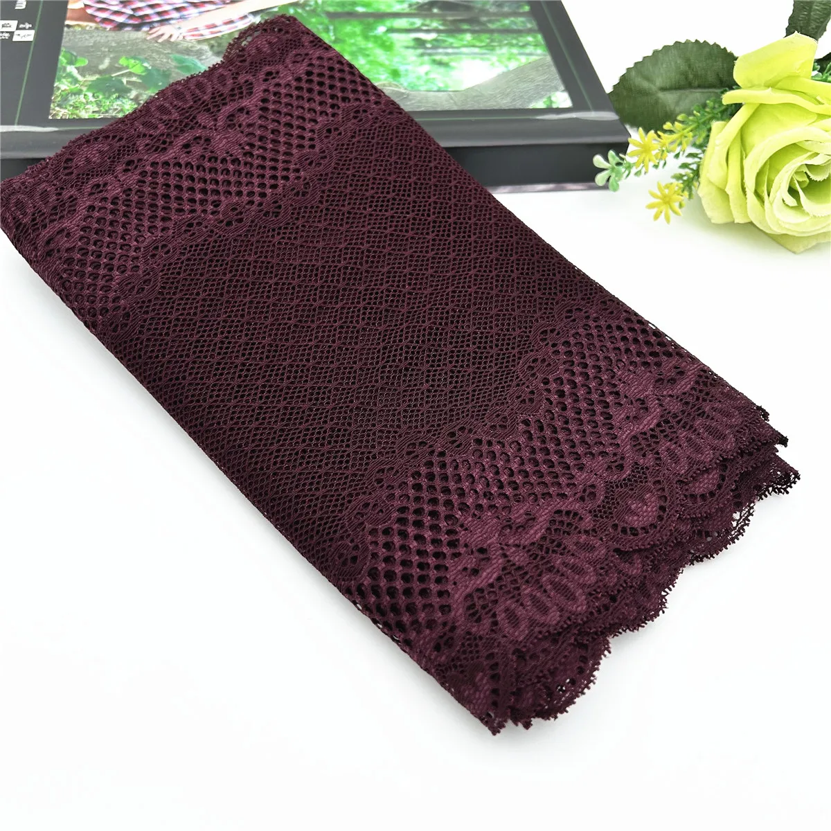 3y/lot Width 23cm Dark Red Elastic Stretch Lace Trim 3
