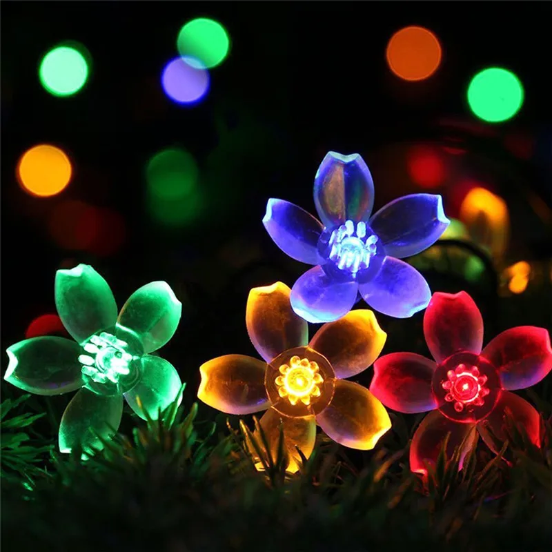 Solar Garlands Light 5m 7m 12m 22m Peach Flower Solar Lamp Power LED String Fairy Lights 6V Garden Christmas Decor For Outdoor