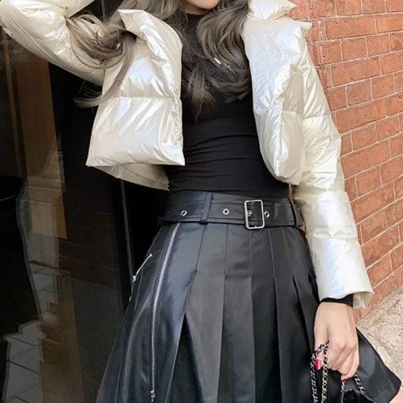 Solid Cropped Bubble Coat Ladies New Fashion Hooded Parka Puffer Jacket Polyester Clothing Short Streetwear Women Winter Coats