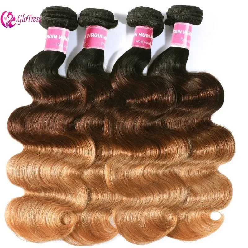 T1B/4/27 Color Ombre Body Wave Human Hair Bundles 10-26 Inch Weave 1/3 ...