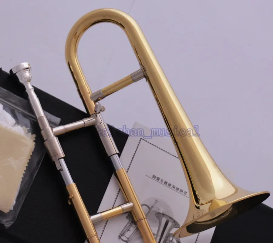 Gold Bb Slide Trumpet Bb Soprano Trombone Horn with Case