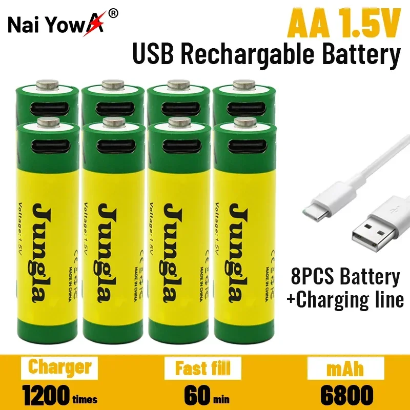 

Fast charging 1.5V AA lithium ion battery with 6800mah capacity and USB rechargeable lithium USB battery for toy keyboard