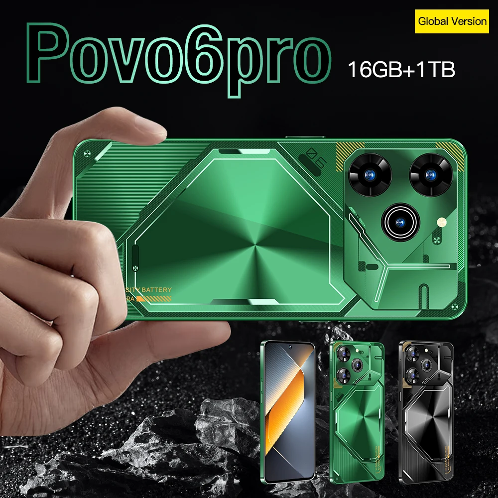 포바 6 프로 오리지널 스마트폰, 안드로이드 14, NFC 잠금 해제, 5G 7.3 인치 HD 16G + 1TB 휴대폰, 듀얼 SIM 휴대폰, 50 + 108MP, 8000mAh