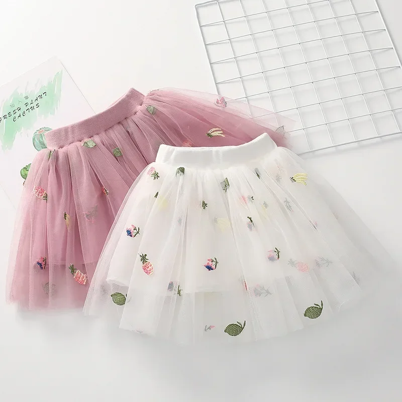Girls Skirts Short Beauty Girl Yarn Skirts Baby Kids Girls Puff Summer Mesh Embroidered Princess Skirt Children Clothes