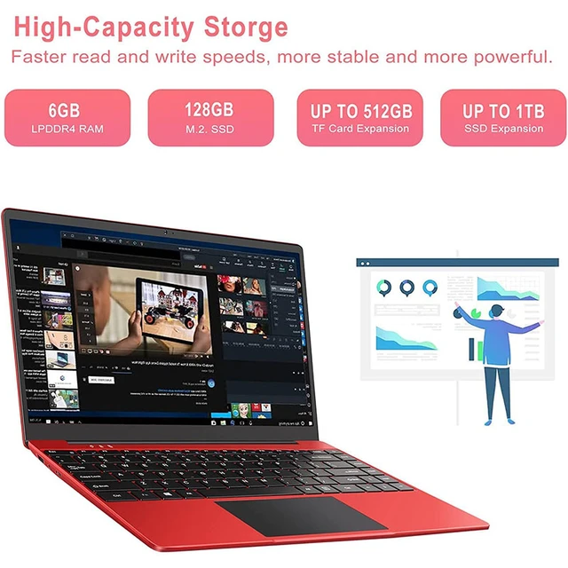 AOCWEI Laptop Computers 14 Celeron N4020 Wire Mouse Windows 6GB + 128GB  SSD Support Expansion 1080P FHD Traditional Laptop Red - AliExpress