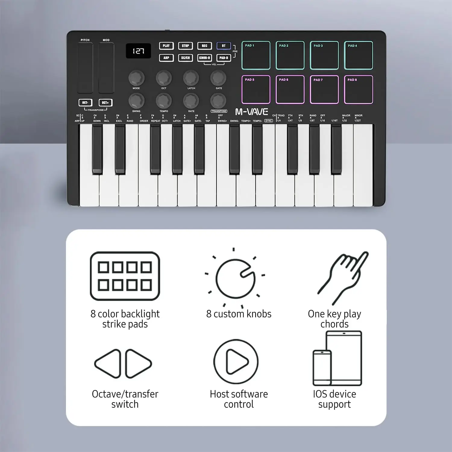MIDI Keyboard Controller 25 Velocity Sensitive Keys 8 Backlit Drum Pads Wireless Piano Keyboard For electronic piano electronic musical instrument musical instrument