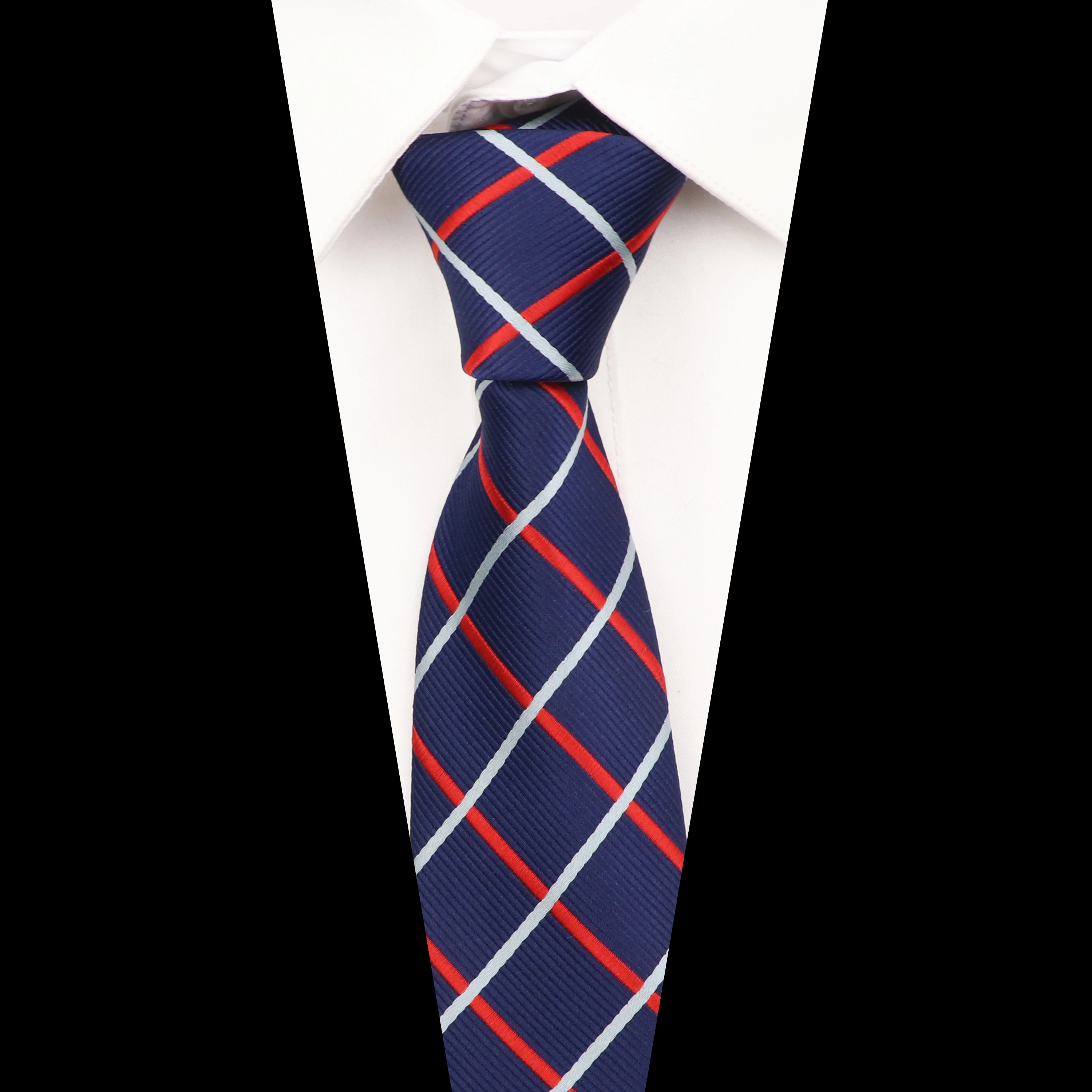 7CM Men's Polyester Tie Blue Red Yellow Striped Necktie Classic Formal Office Cravats Wedding Tuxedo Accessories