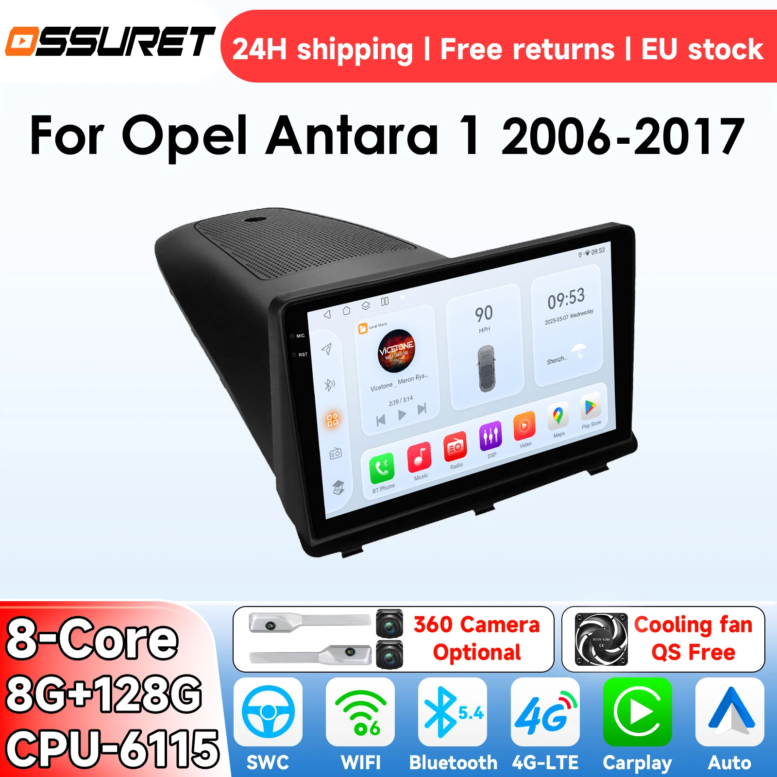 Radio para Auto OSSURET con Sistema Inteligente Android 14 para Opel Antara 1 2006-2017, Reproductor Multimedia con Carplay, GPS, 4G, 6115 1