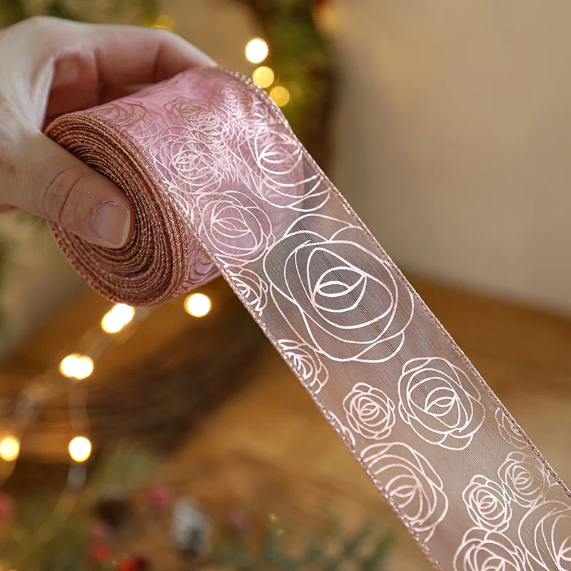 Nastro Di Velluto Rosa Con Bordi Oro E Fil Metallico – 6,3 Cm X 9,1 M – Perfetto Per Pacchetti Regalo E Decorazioni Natalizie - 3