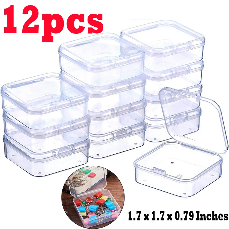 

12x Mini Boxes Square Clear Plastic Jewelry Storage Case Container Packaging Box for Earrings Rings Beads Collecting Small Items