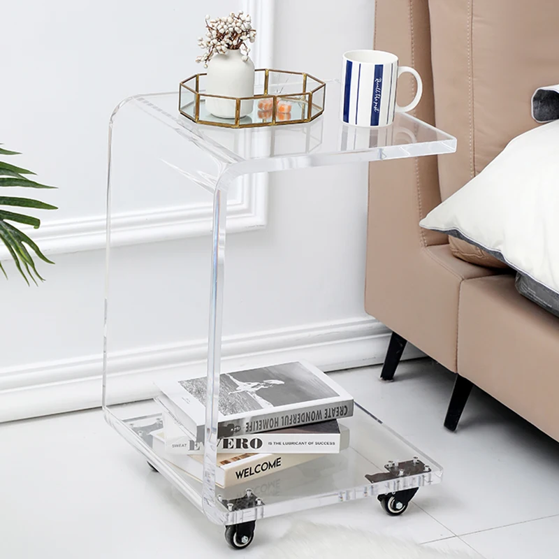 

Стеклянный журнальный столик в скандинавском стиле для гостиной, роскошный акриловый подвижный прозрачный стол, Диванный стол с колесами, дополнительная Минималистичная мебель