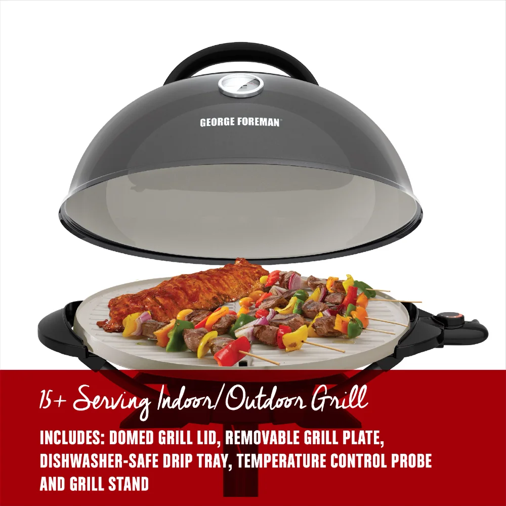 

2023 George Foreman 15+ Serving Indoor / Outdoor Electric Grill with Ceramic Plates, Gun Metal, GFO3320GM