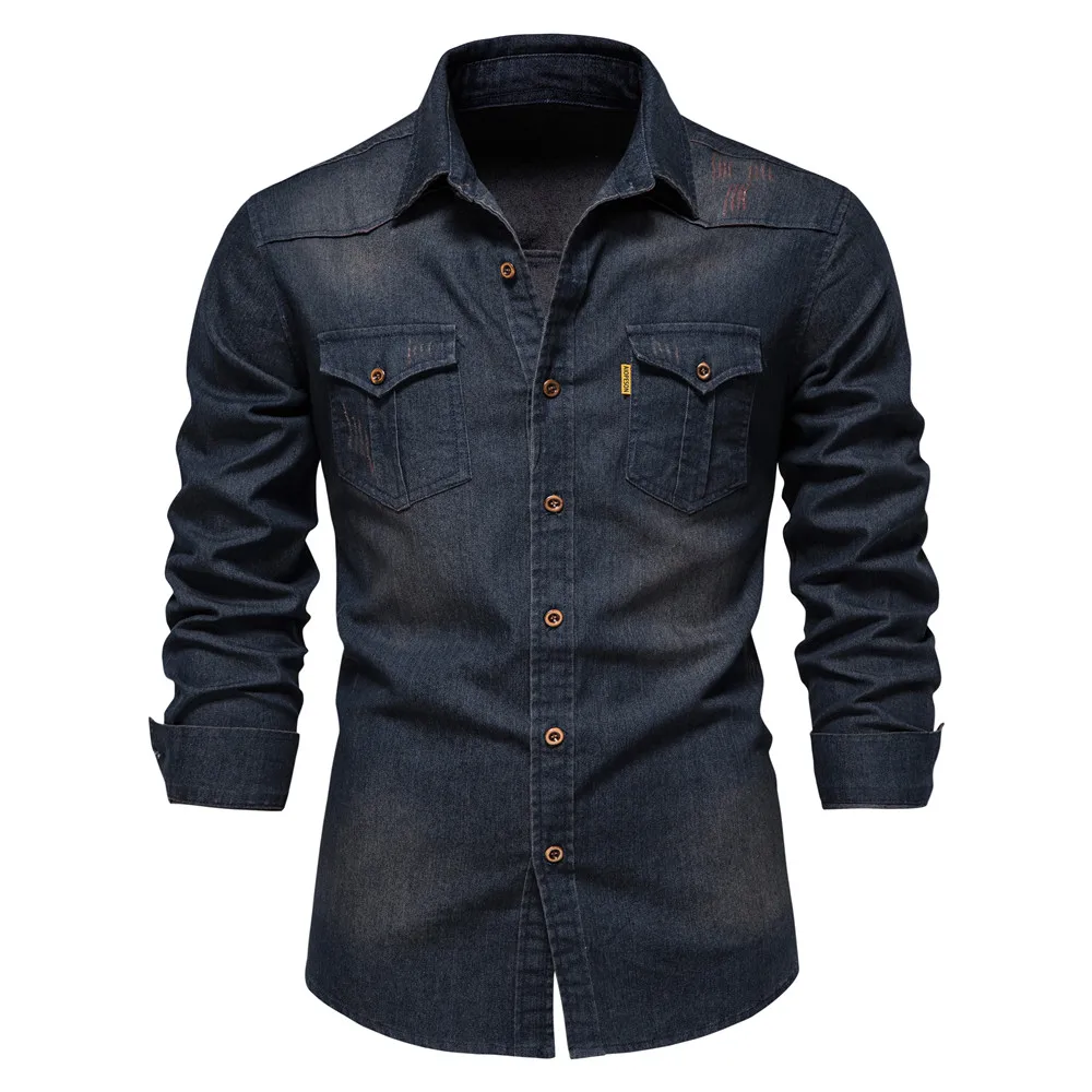 best short sleeve button down shirts AIOPESON Brand Elastic Cotton Denim Shirt Men Long Sleeve Quality Cowboy Shirts for Men Casual Slim Fit Mens Designer Clothing short sleeve work shirt