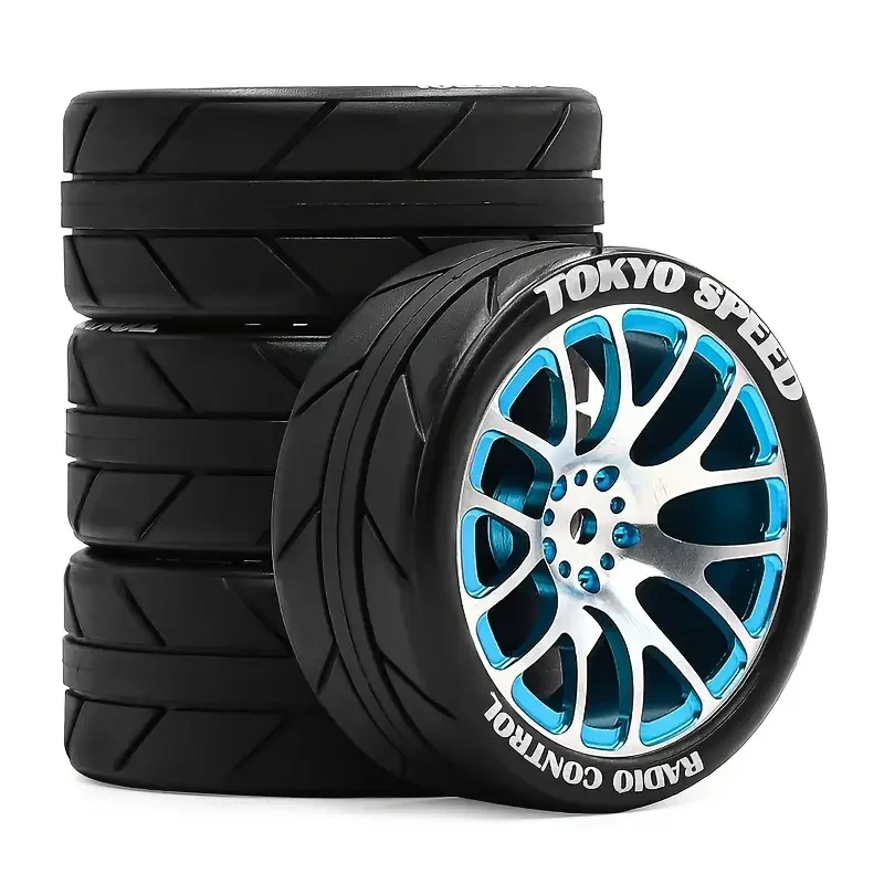 Pneumatici RC Rally Drift 1/10 65mm - 4 Pezzi Gomma Cerchi 12mm Hex