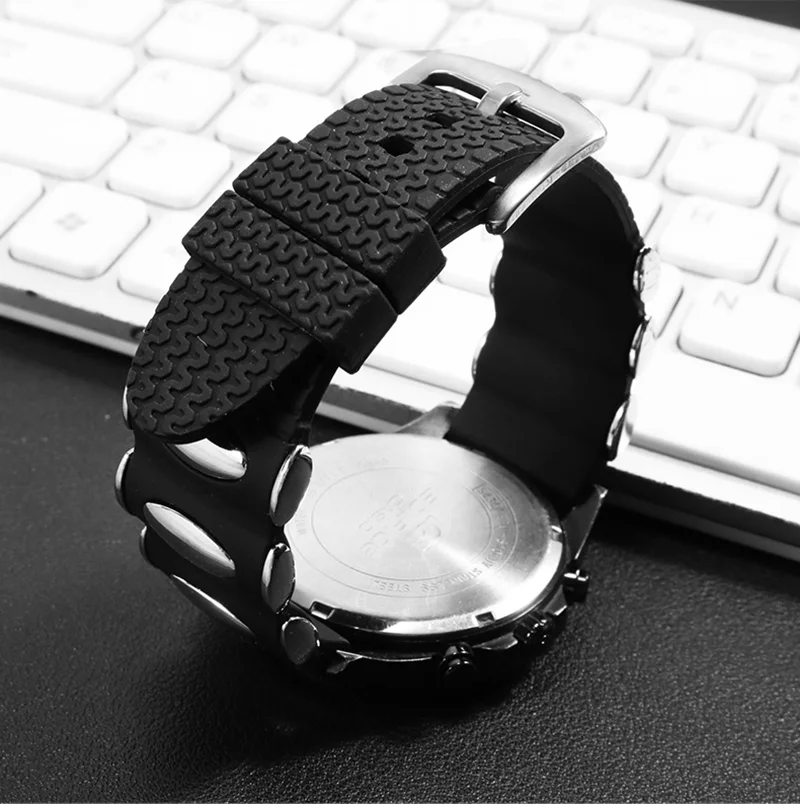 Rubber WatchBand Universal Flat Interface Watchstrap Sports Black Silicone Needle Buckle Accessories Replacement Band 22 24mm