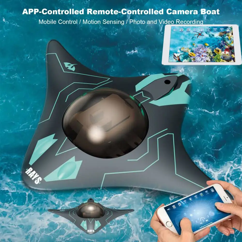 Bateau Télécommandé avec Caméra 6 Canaux Drone Submersible pour Piscine