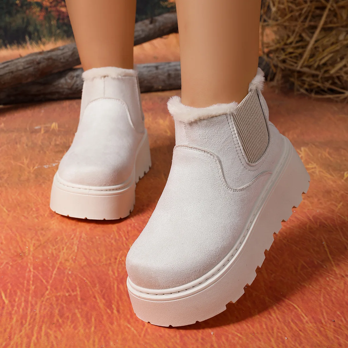 British Style Solid Color Platform Snow Boots Women Winter Soft Short Plush Warm Ankle Boots Woman Faux Suede Booties Female