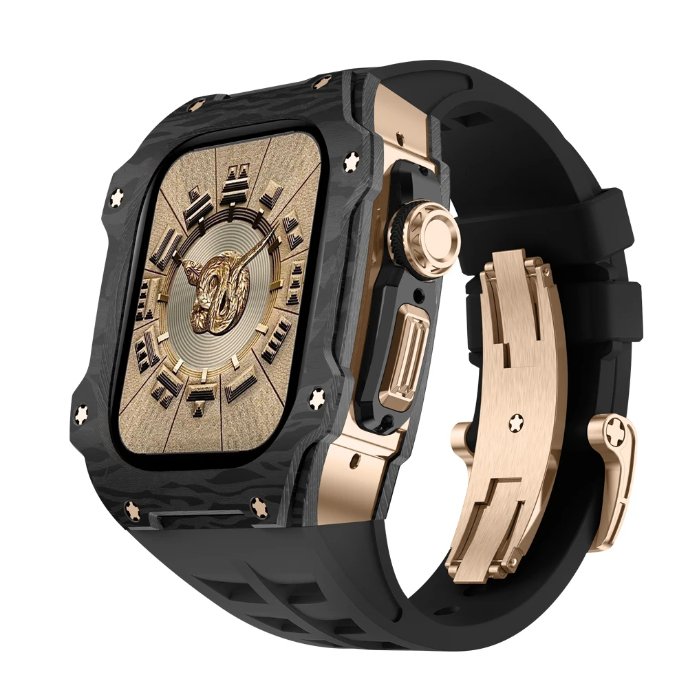 애플 워치 울트라 49mm 울트라 2 탄소 섬유 케이스, 럭셔리 패션 개조 키트, 보호 불소 고무 스트랩
