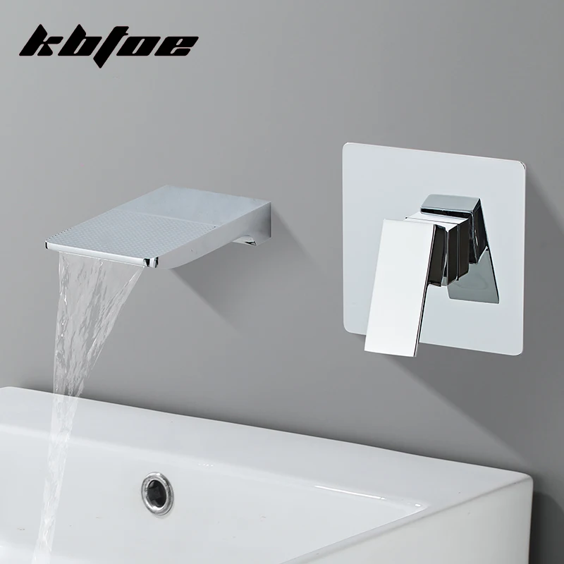 

Modern Luxury Waterfall Spout Bathroom Basin Faucet Brass Bathtub Mixer Taps Wall Mounted Hot and Cold Water Wash Sink Tap Crane