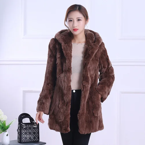 

Winter Coats Rex Rabbit Women's Fur Coat Women Clothes Korean Fashion Mid-Length Warm Female Fur Jacket Abrigo Mujer Lq