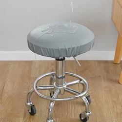 Waterproof Elastic PU Round Stool Protective Cover for Beauty Salon and Bar Chairs (Grey)