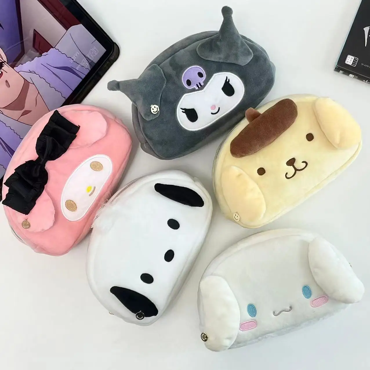 

My Melody Kuromi Cinnamoroll Pom Purin почтовый плюшевый карандаш, милый плюшевый косметичка, симпатичная косметичка