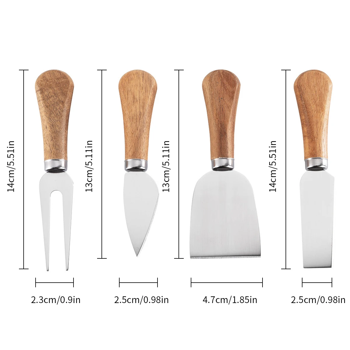 Leeseph 4pcs Cheese Knives Set with Wooden Handle, Steel Stainless Cheese Knife for Charcuterie Spread and Butter Cutter