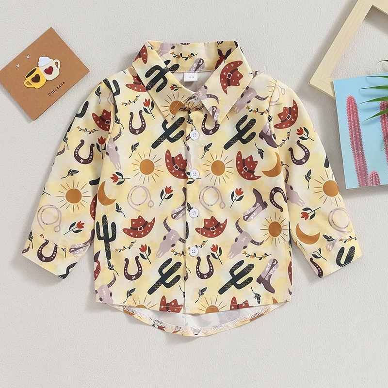 

Autumn Children Boys Blouse Shirts Cattle Cactus Print Button Long Sleeve Turn Down Collar Shirts Tops Clothing