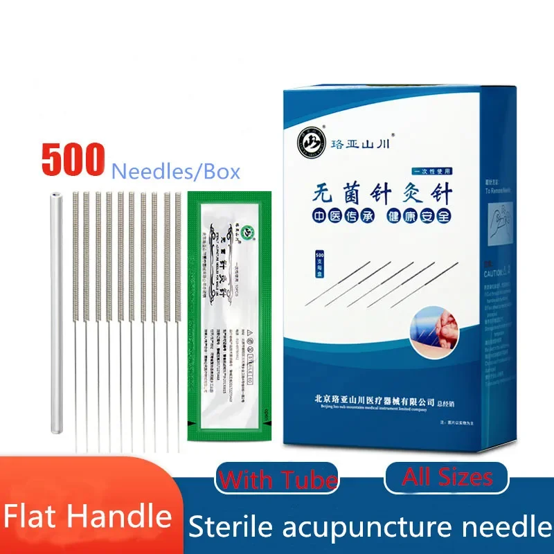 500PCS Traditional Chinese Medical Flat Handle Acupuncture Needles with Tube Disposable Sterile Needle Many Size