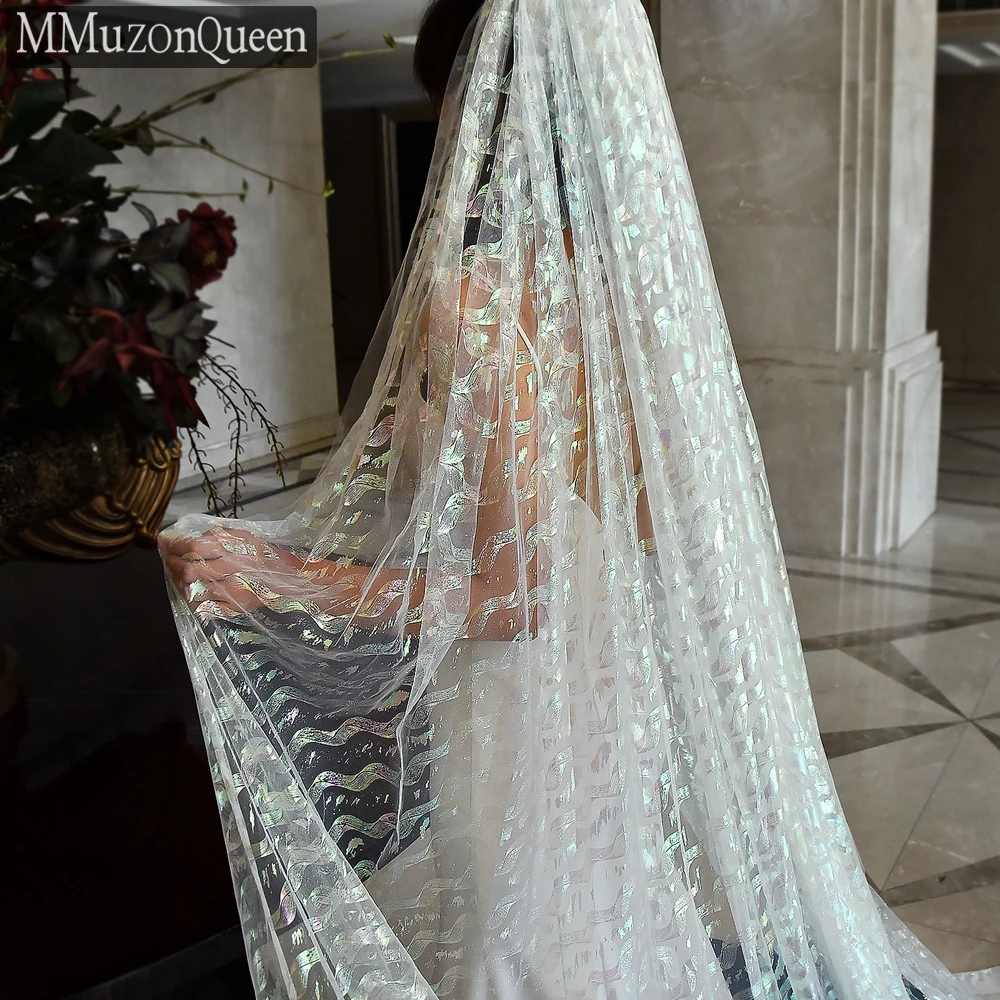 

MZA15-D Sparkling Long Wedding Veil Handmade Glitter Colorful Yarn with Comb Moonshine Bridal Off-White Wedding Cathedral Veil