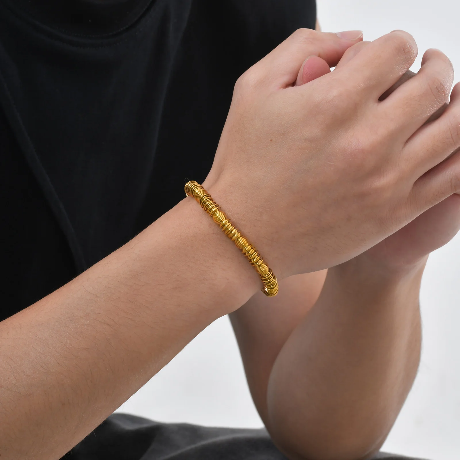 Gold Color Spring Bracelets for Men Women,Stainless Steel Elastic Wristband Arm Bracelet,Trendy Jewelry Gifts