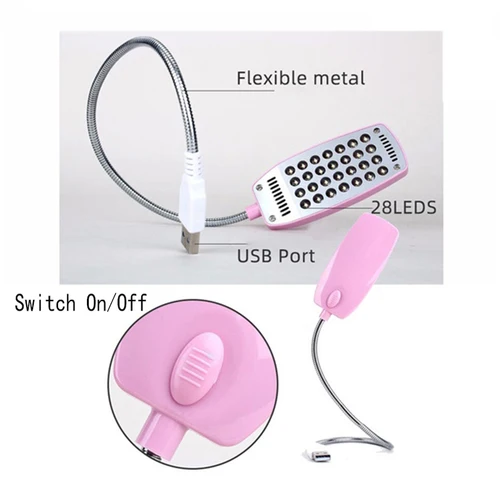 28 LEDs 슈퍼 밝은 책 빛 DC5V USB 독서 야간 조명 유연한 테이블 램프 보조베터리 노트북 PC 3