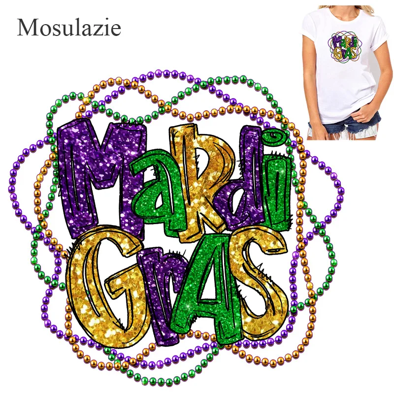 Mardi Gras Patches Colorful Letters Thermal Stickers on Clothes Iron-on  Transfers for Clothing Thermoadhesive Patch Diy Applique