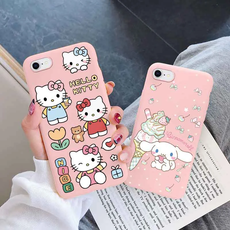 Silicon Cell Phone Case Phone Case Cell Phone Case Phone Case for Apple iphone 6 7 8 Plus SE Girls Anti-drop Cartoon Cinnamoroll Kuromi Hello Kitty Silicone Printed Cover