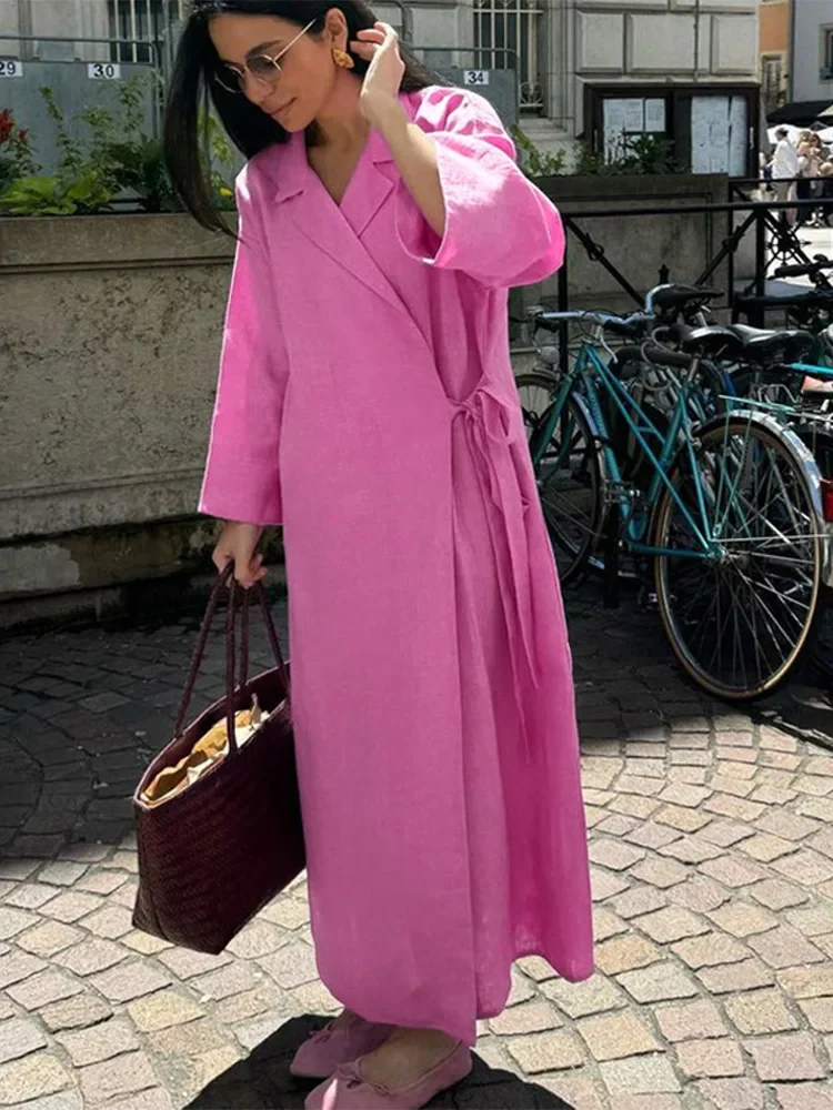 Casual Women's Lace Up Dress Long Sleeve Loose Turn-Down Collar Solid Lady  Dresses 2025 Summer Casual Female Vacation Vestidos - AliExpress 200000345