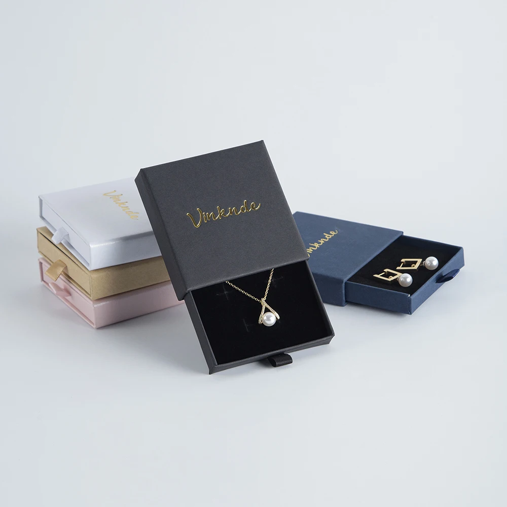 Luxury Black Cardboard Sliding Drawer Jewelry Packaging Boxes 6x6x2.5cm Custom logo Ring Earring Necklace Bracelet Storage Box