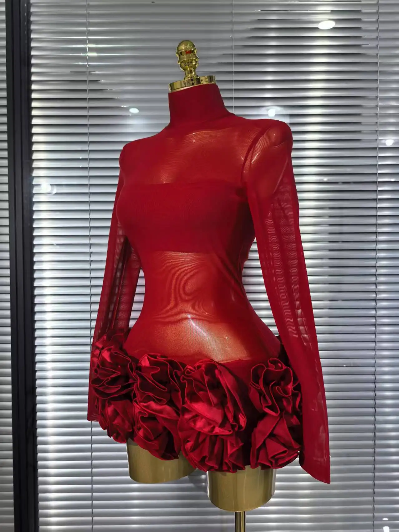 knee length dresses for ladies MESH BANDAGE MINI DRESS IN RED – sis label main image 1